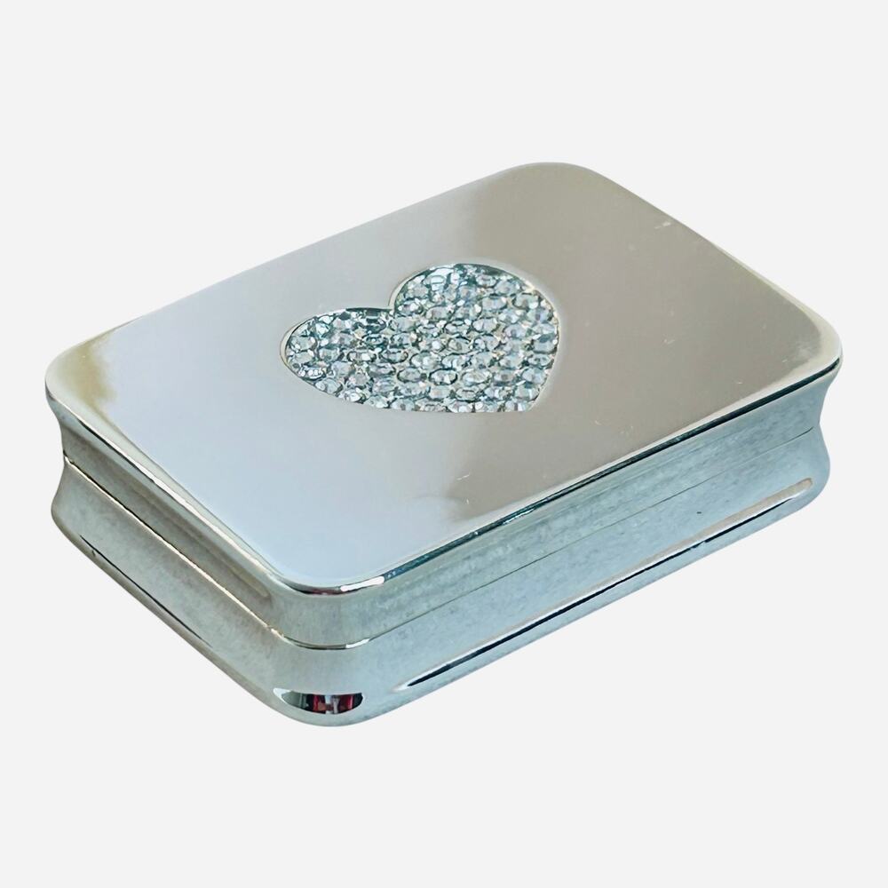 Mirrored Pave Rhinestone Heart Pill Box